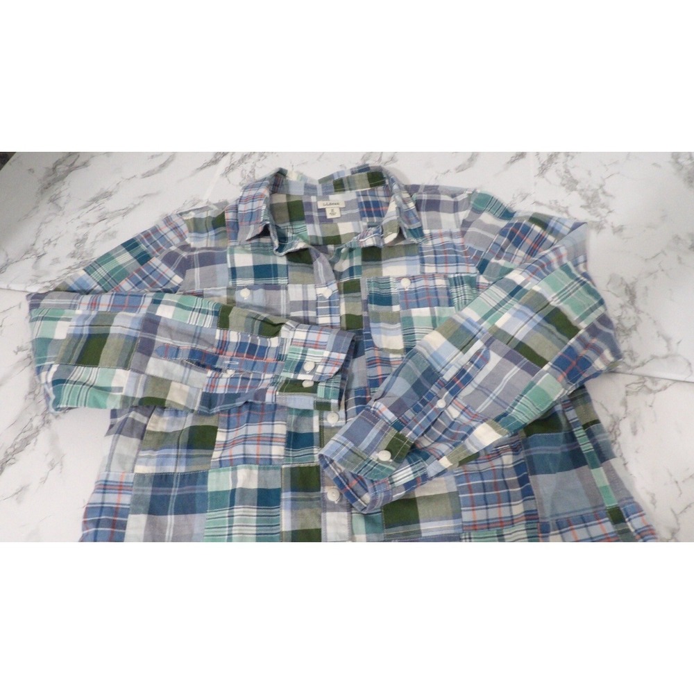 Ll Bean Patchwork Plaid Button Front Top Shirt Bl… - image 4